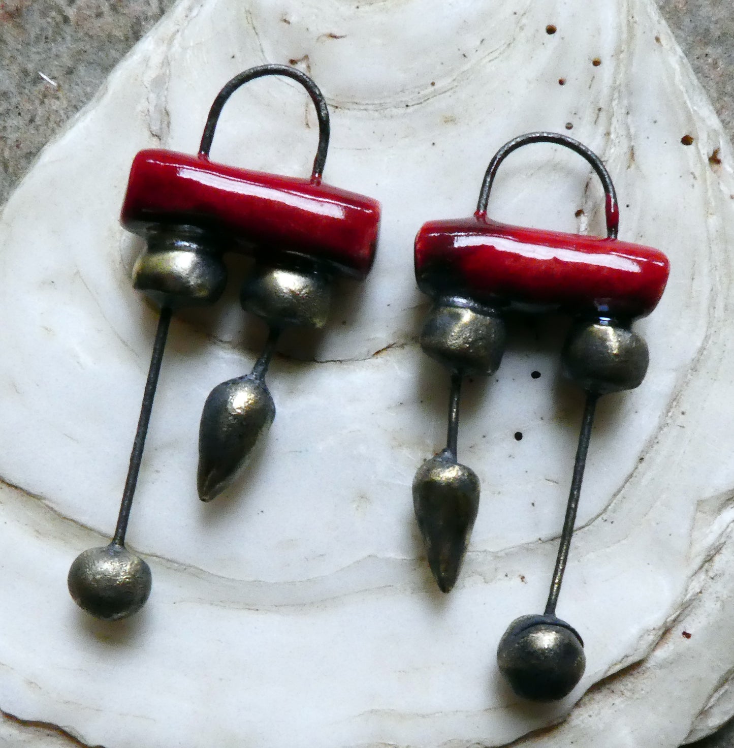 Ceramic Barrel and Bobble Dangles - Red