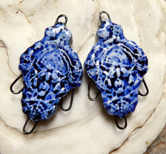 Ceramic Filligree Earring Connectors - Midnight Blue