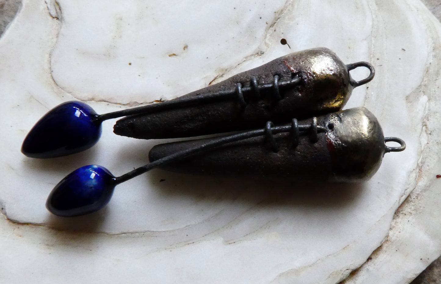 Ceramic Stitched Spike Earring Charms -Mirror Blue