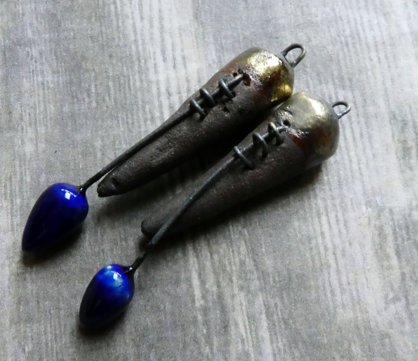 Ceramic Stitched Spike Earring Charms -Mirror Blue