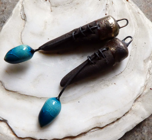 Ceramic Stitched Spike Earring Charms -Oriental Blue