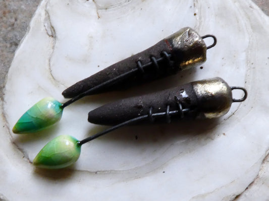 Ceramic Stitched Spike Earring Charms -Lime