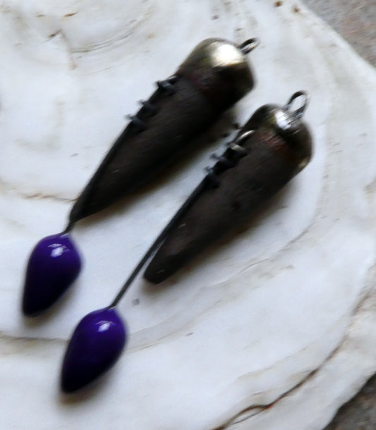 Ceramic Stitched Spike Earring Charms -Dark Purple