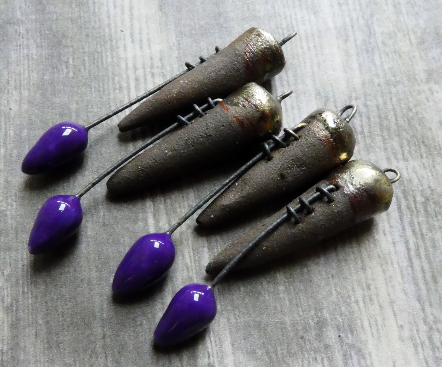 Ceramic Stitched Spike Earring Charms -Dark Purple