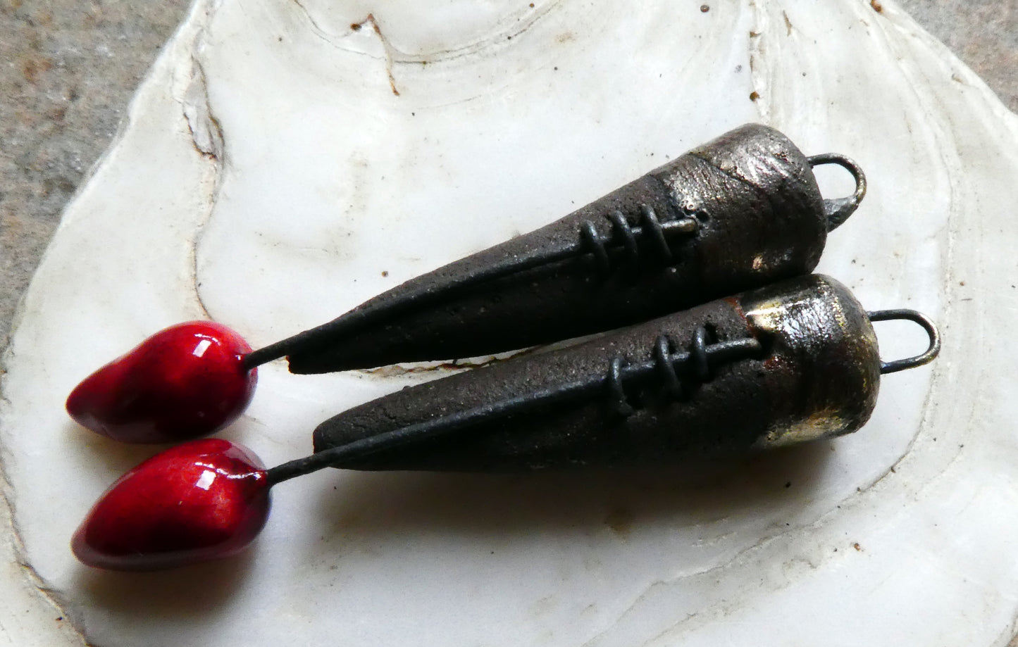 Ceramic Stitched Spike Earring Charms -Red