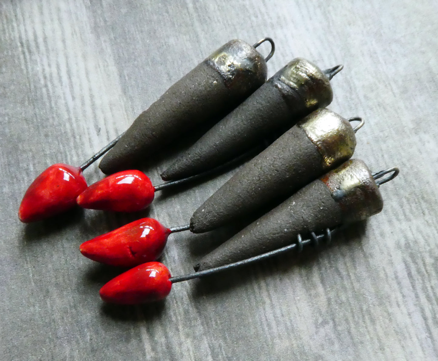 Ceramic Stitched Spike Earring Charms -Red