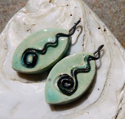 Ceramic Wire Embedded Charms - Seafoam