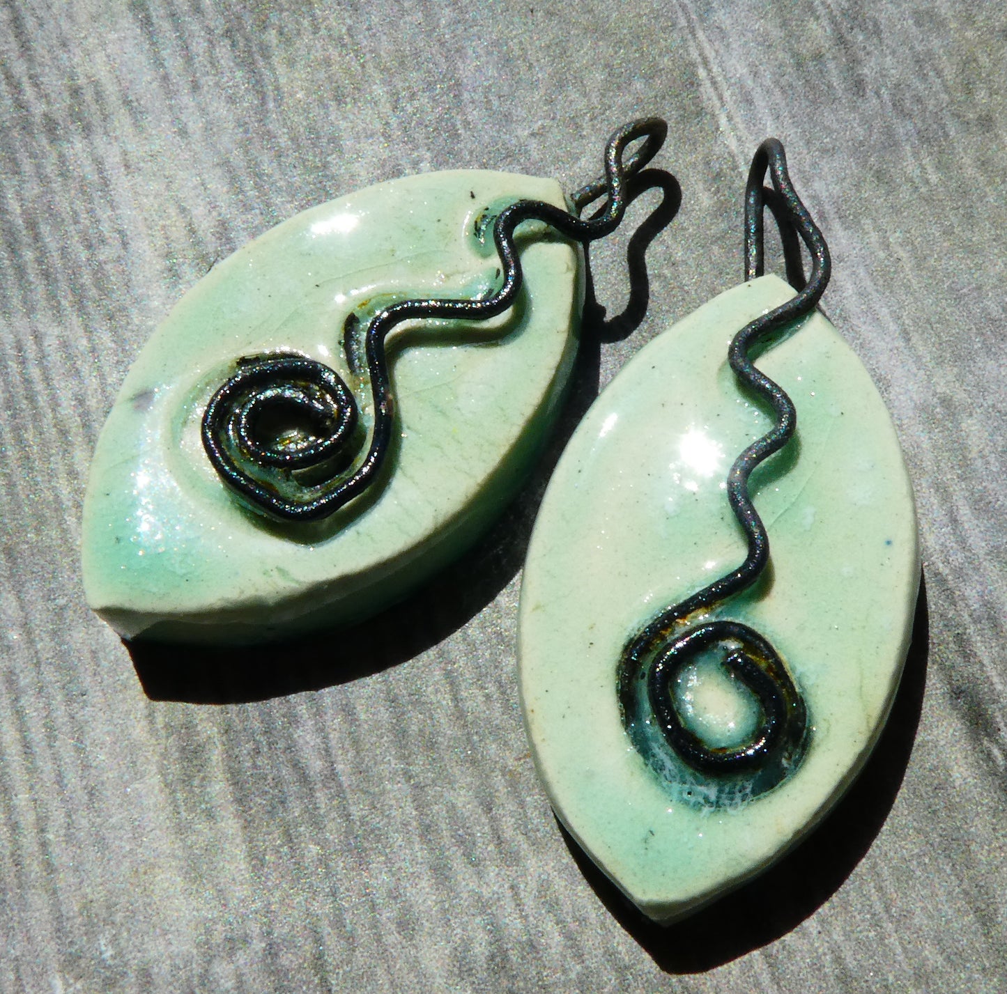 Ceramic Wire Embedded Charms - Seafoam
