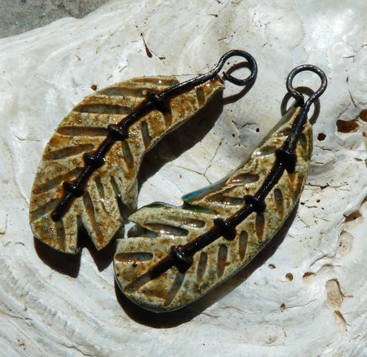 Ceramic Stapled Feather Earring Charms -Grey Feather