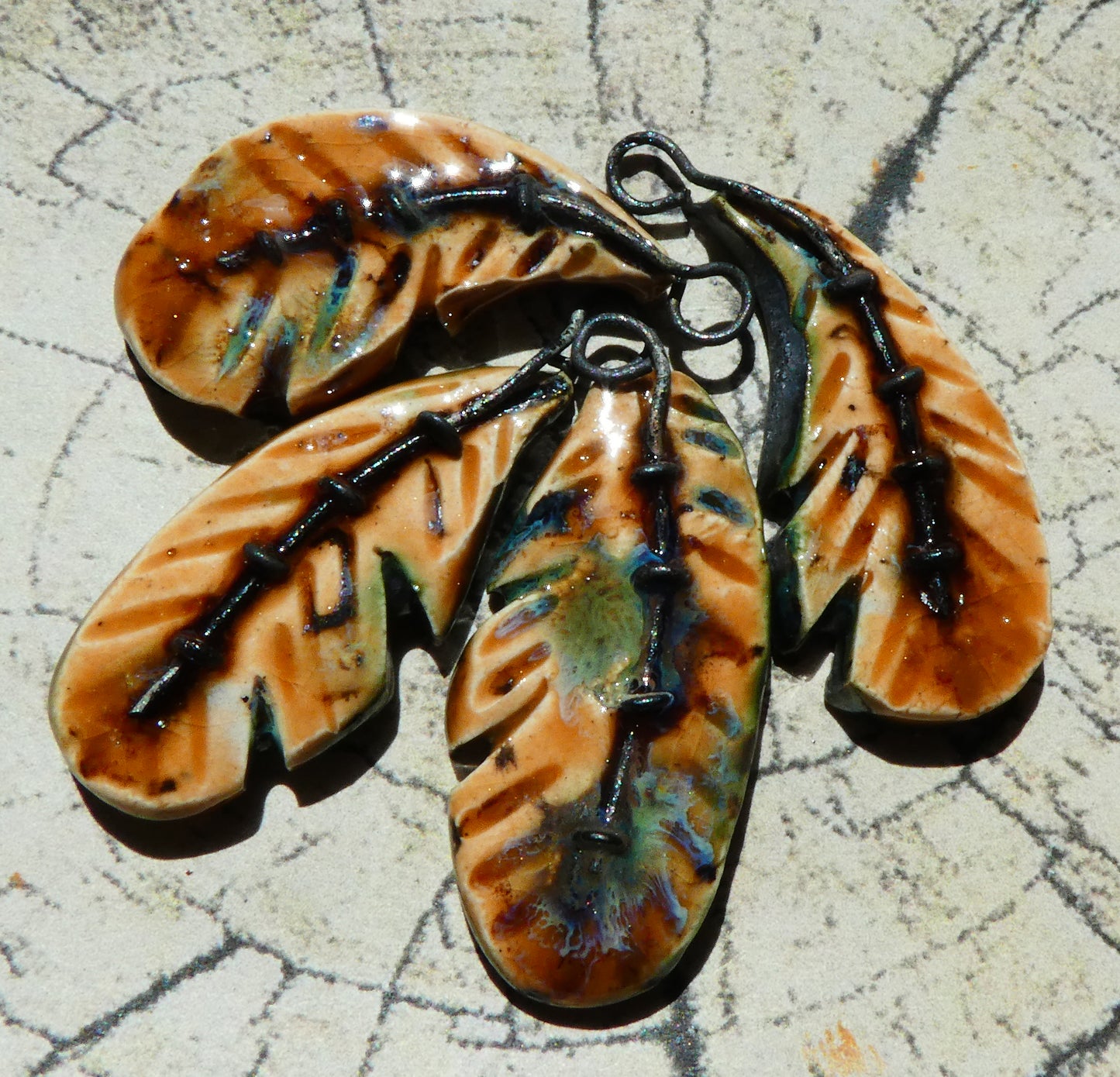 Ceramic Stapled Feather Earring Charms -Oriental Caramel