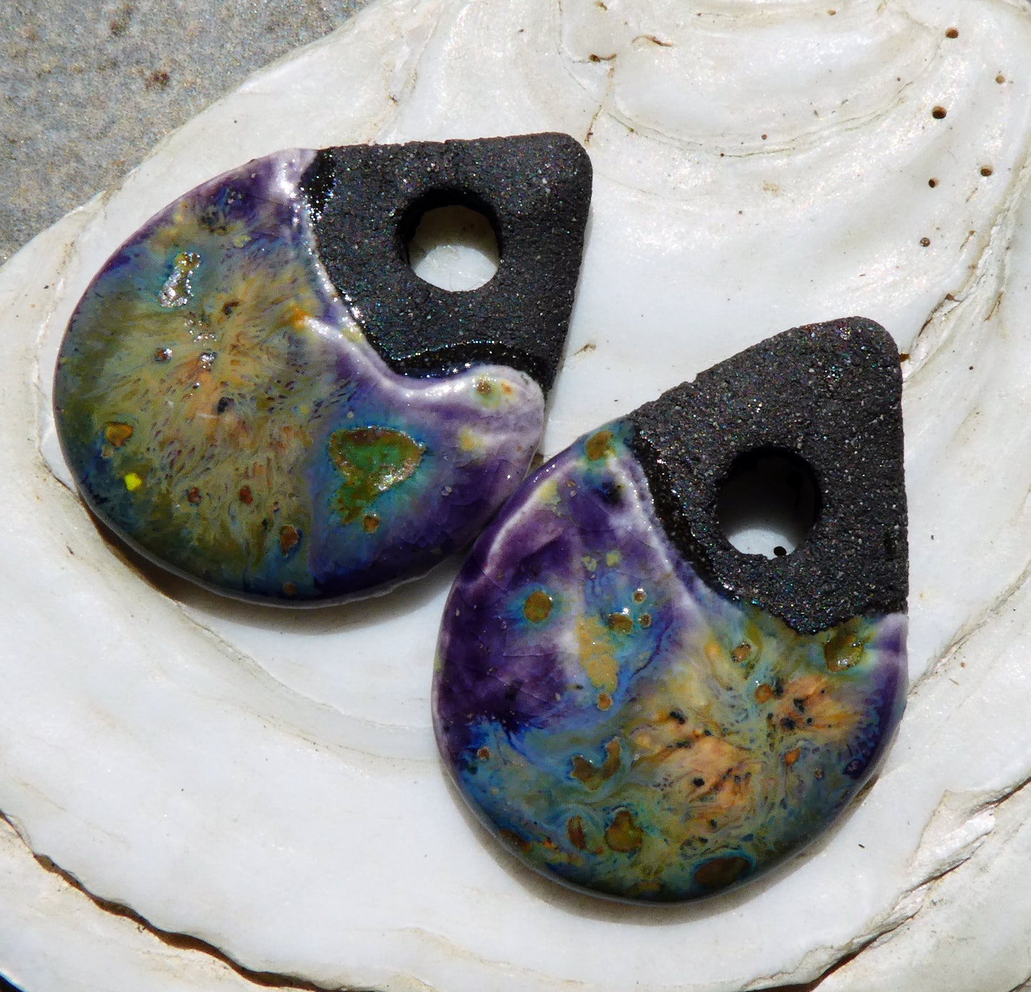 Ceramic Dark Slab Earring Charms - Cosmic Grape