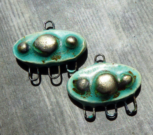 Ceramic Bobbled Three Hoop Earring Connectors - Turquoise Sprinkle