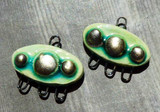 Ceramic Bobbled Three Hoop Earring Connectors - Lime