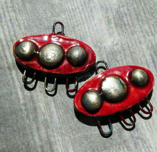 Ceramic Bobbled Three Hoop Earring Connectors - Red