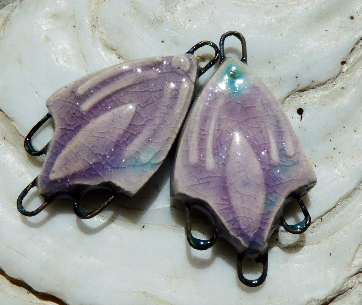 Ceramic Decorative Three Hoop Earring Connectors -Amethyst