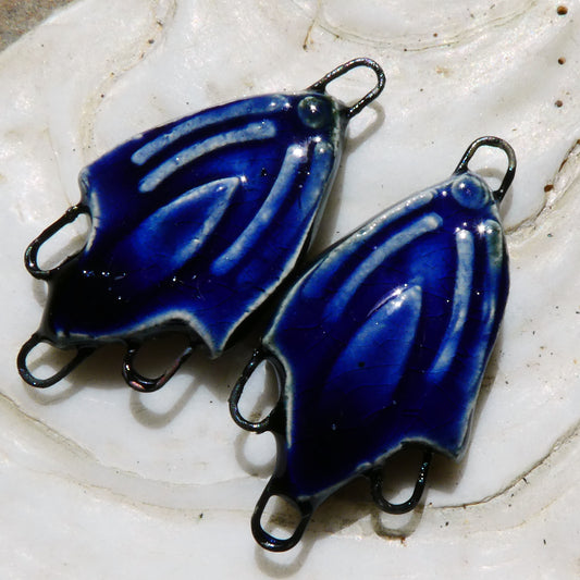 Ceramic Decorative Three Hoop Earring Connectors - Mirror Blue