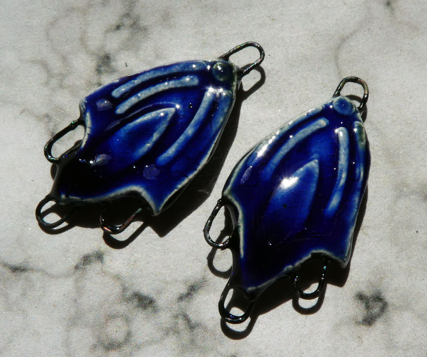 Ceramic Decorative Three Hoop Earring Connectors - Mirror Blue