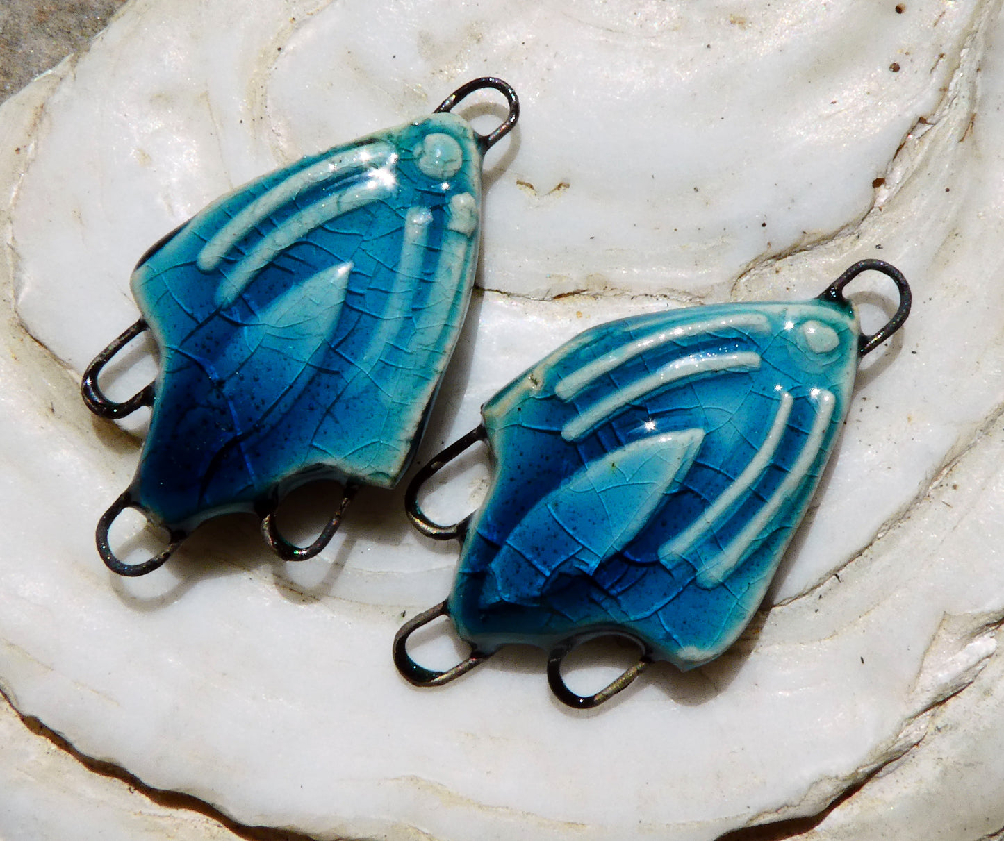 Ceramic Decorative Three Hoop Earring Connectors - Oriental Blue