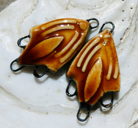 Ceramic Decorative Three Hoop Earring Connectors - Cognac