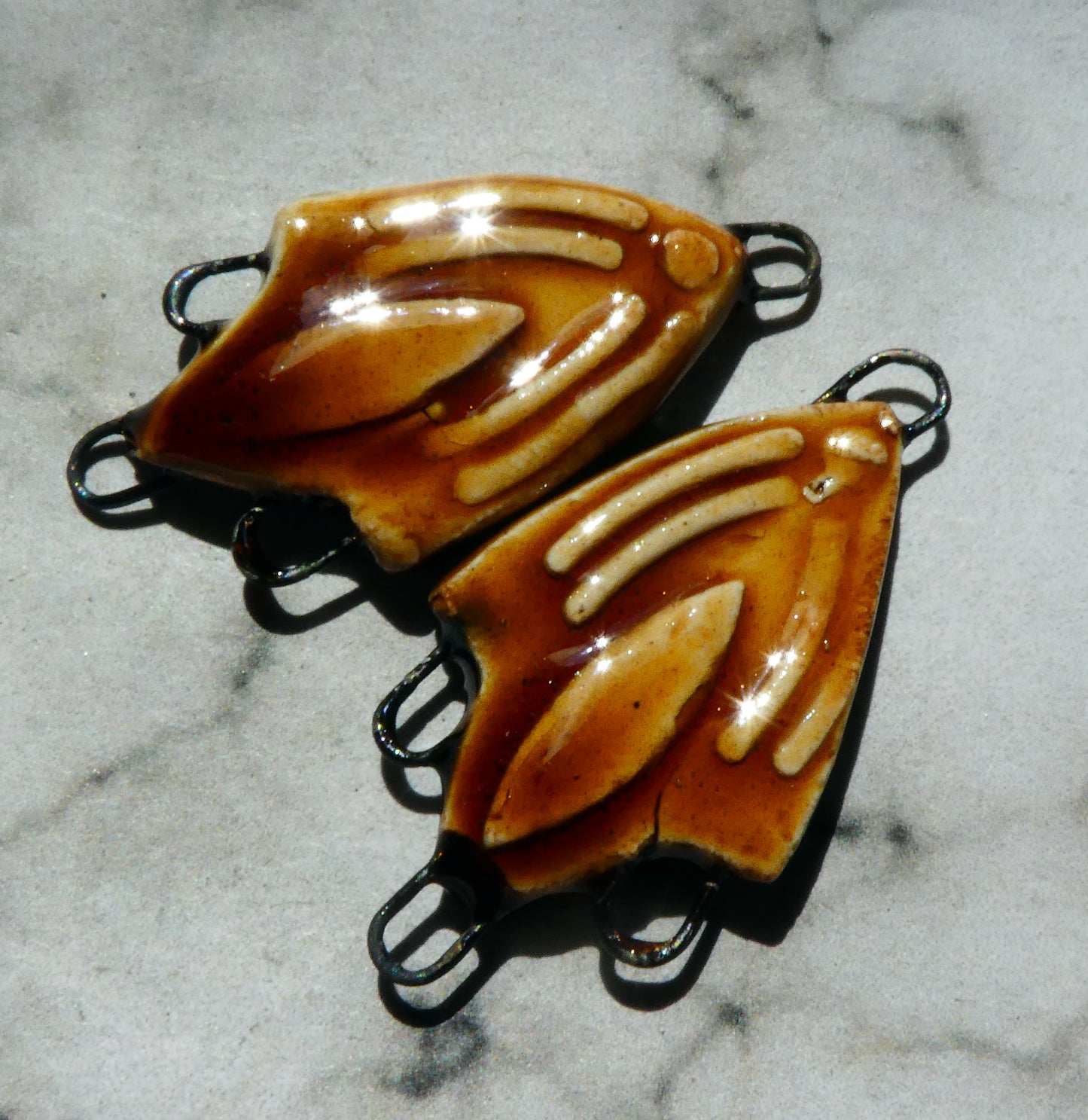 Ceramic Decorative Three Hoop Earring Connectors - Cognac