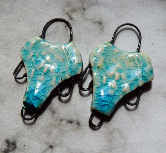 Ceramic Filligree Three Hoop Earring Connectors - Turquoise Crackle