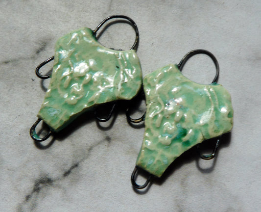 Ceramic Filligree Three Hoop Earring Connectors - Seafoam