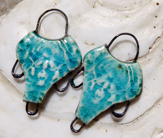 Ceramic Filligree Three Hoop Earring Connectors - Topaz