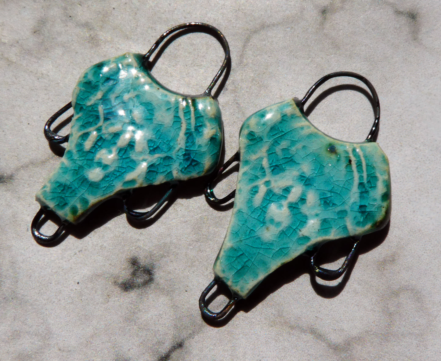 Ceramic Filligree Three Hoop Earring Connectors - Topaz