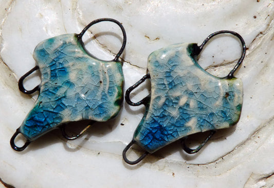 Ceramic Filligree Three Hoop Earring Connectors - Water