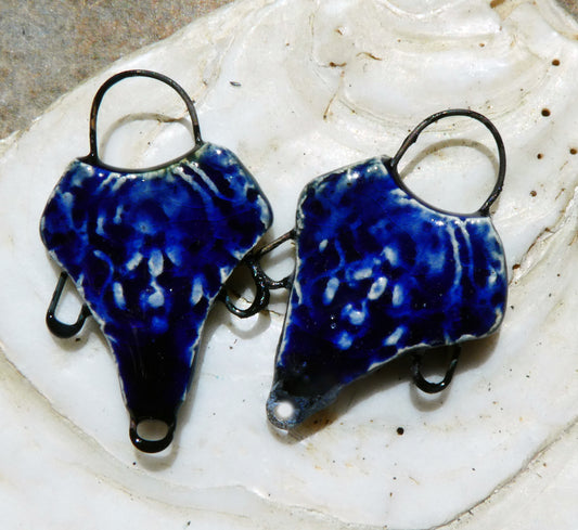 Ceramic Filligree Three Hoop Earring Connectors - Mirror Blue