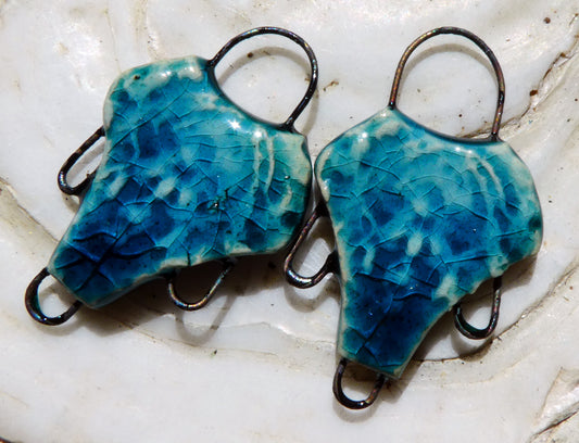 Ceramic Filligree Three Hoop Earring Connectors -Oriental Blue