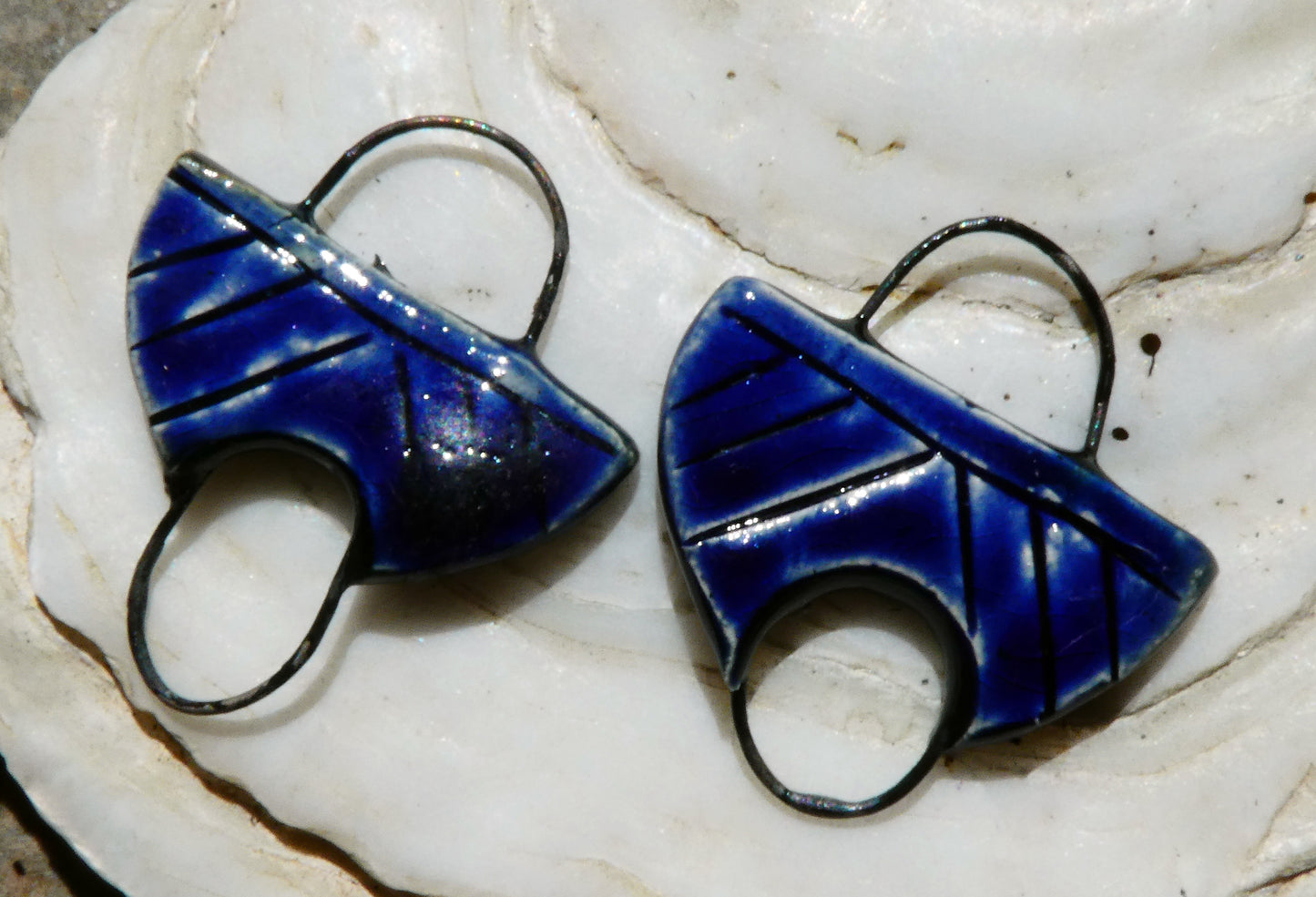 Ceramic Semi Circle Earring Connectors - Mirror Blue