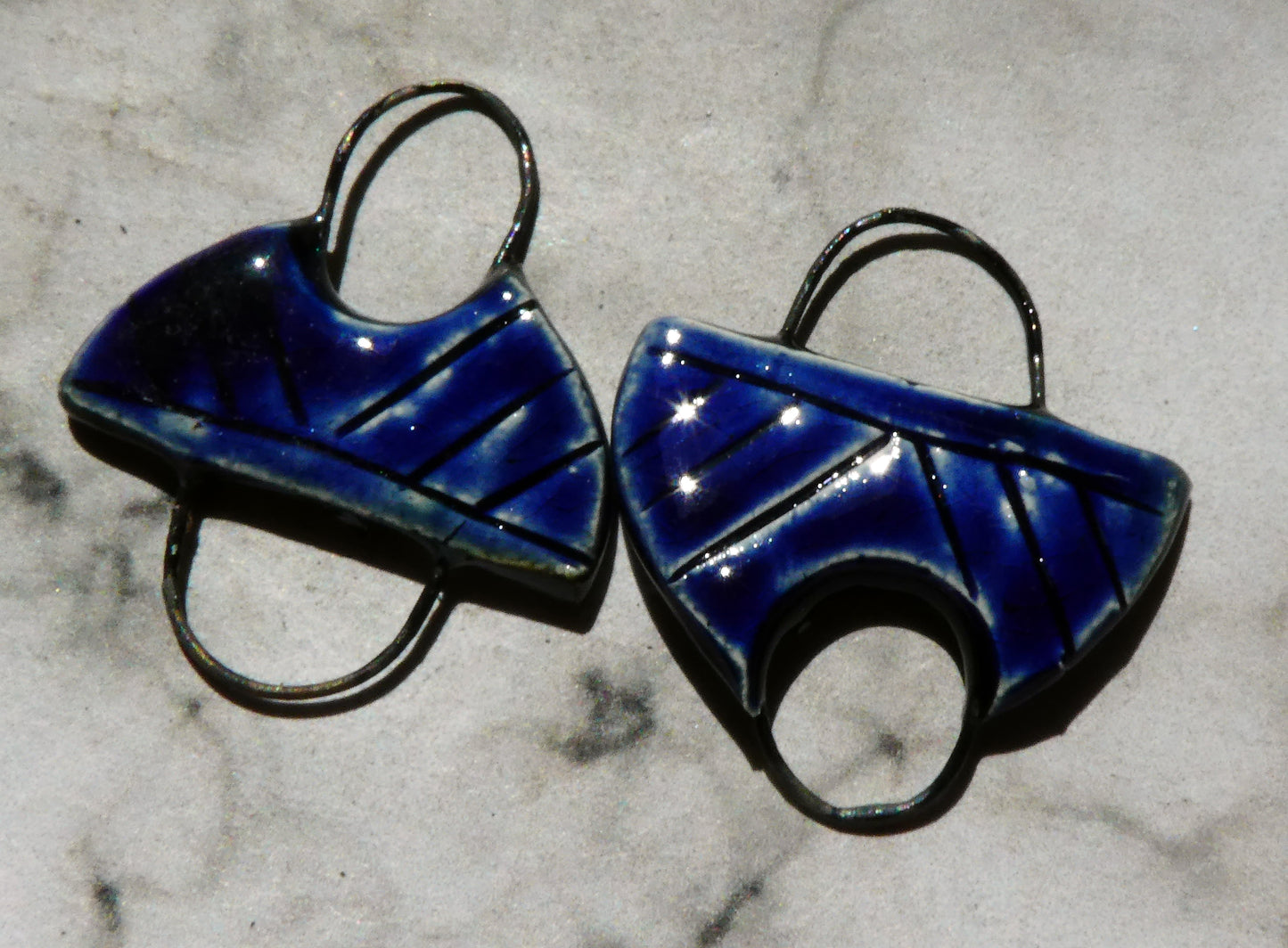 Ceramic Semi Circle Earring Connectors - Mirror Blue