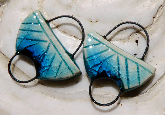 Ceramic Semi Circle Earring Connectors -Turquoise Crackle