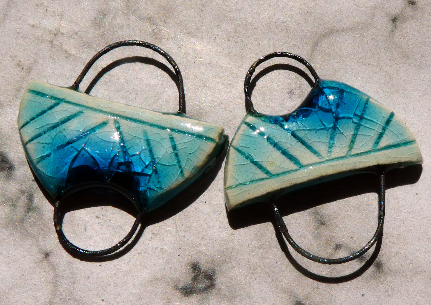 Ceramic Semi Circle Earring Connectors -Turquoise Crackle