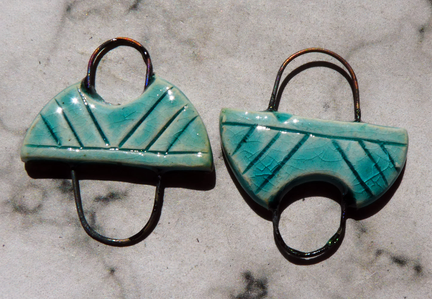 Ceramic Semi Circle Earring Connectors -Topaz