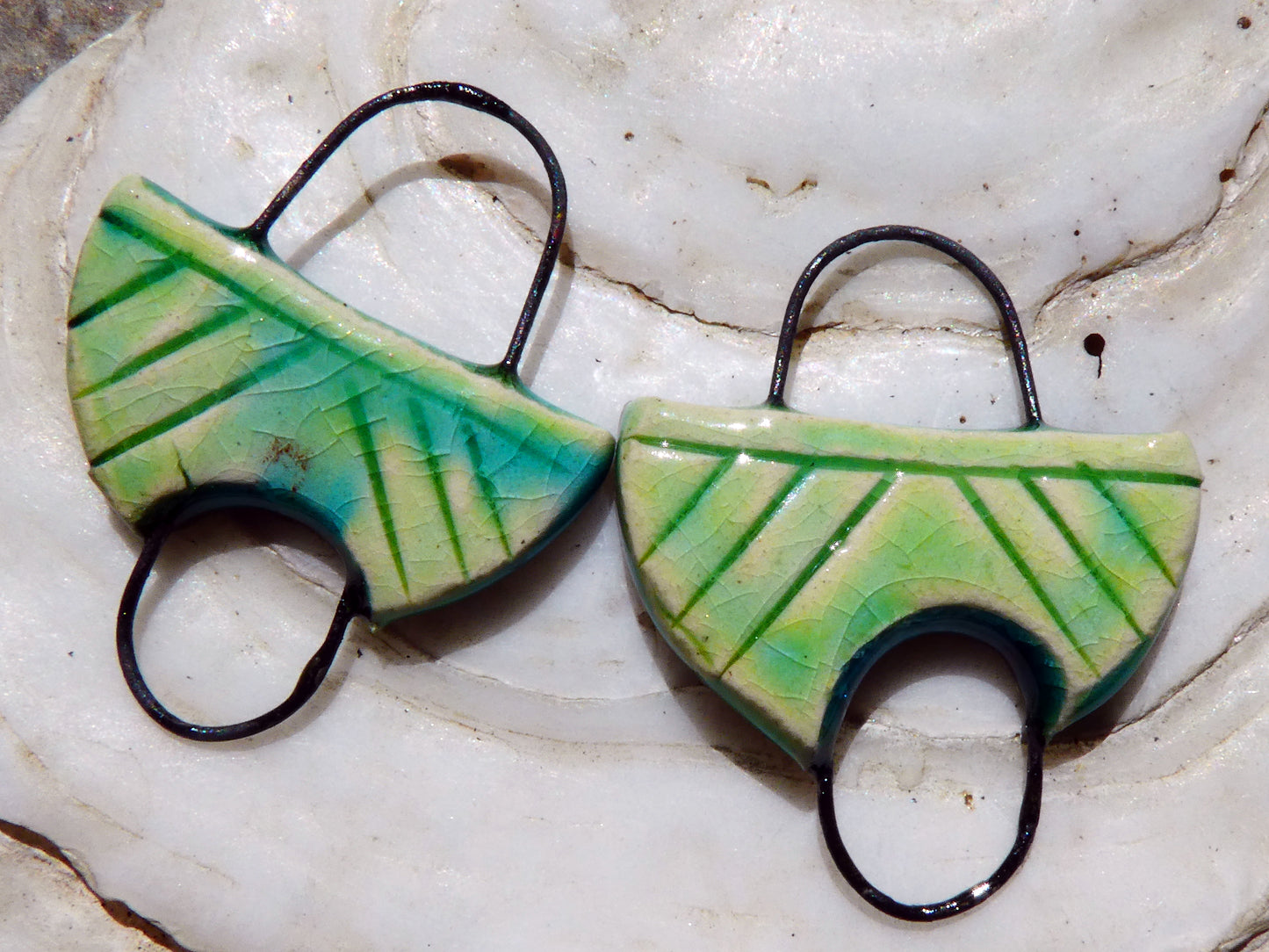 Ceramic Semi Circle Earring Connectors -Lime