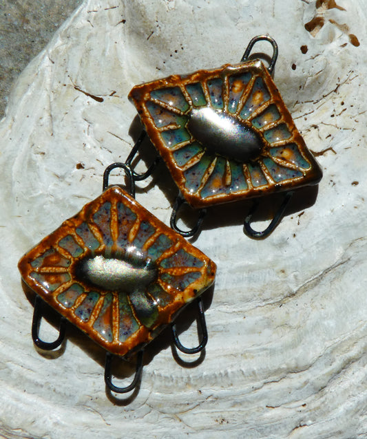 Ceramic Textured Diamond Earring Connectors -Amber Ash