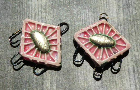 Ceramic Textured Diamond Earring Connectors -Berry Tart