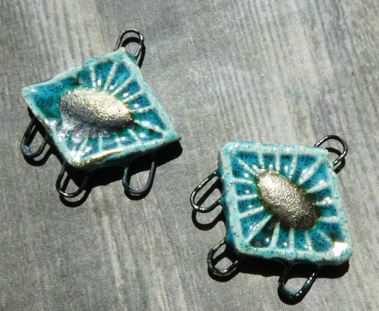 Ceramic Textured Diamond Earring Connectors -Tiffany Green