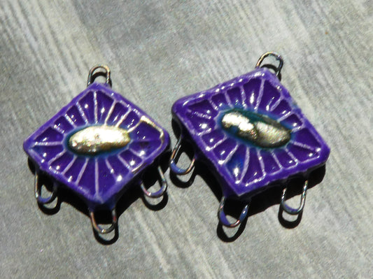 Ceramic Textured Diamond Earring Connectors -Dark Purple