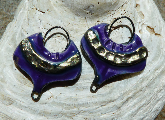 Ceramic Moulded Lotus Earring Connectors -Dark Purple