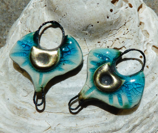 Ceramic Moulded Lotus Earring Connectors -Turquoise Crackle