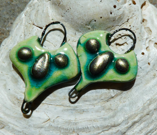 Ceramic Moulded Lotus Earring Connectors -Lime