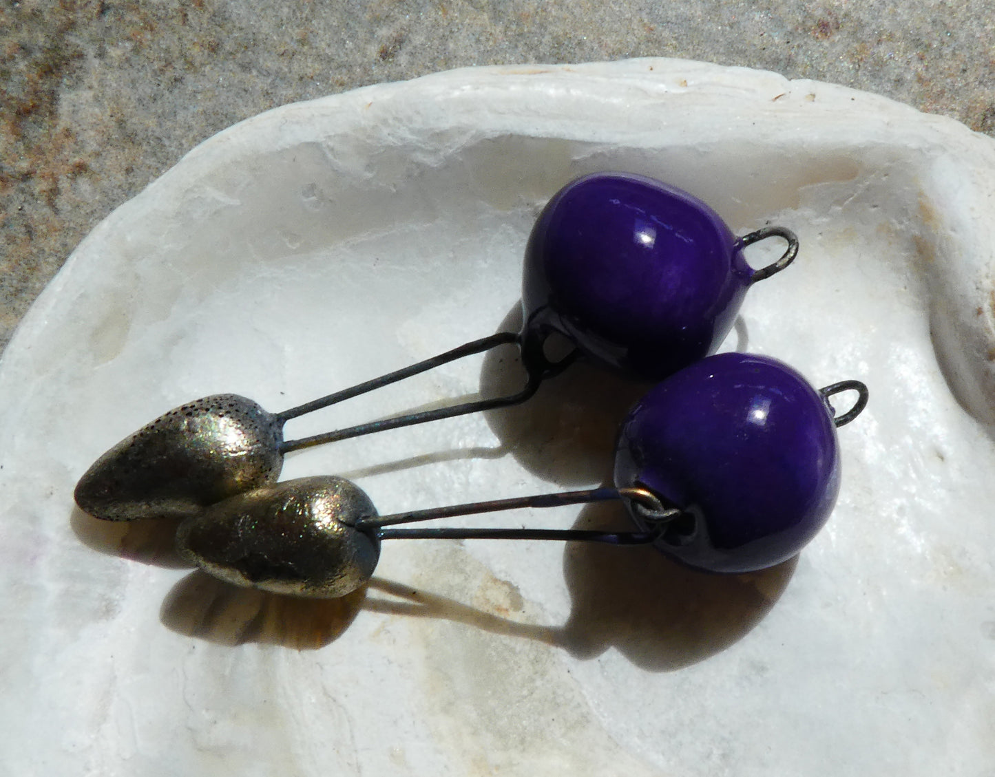 Ceramic Bobbly Dangles -Dark Purple