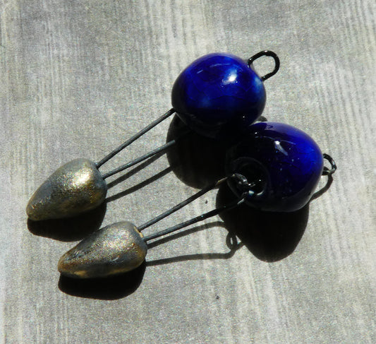 Ceramic Bobbly Dangles -Mirror Blue