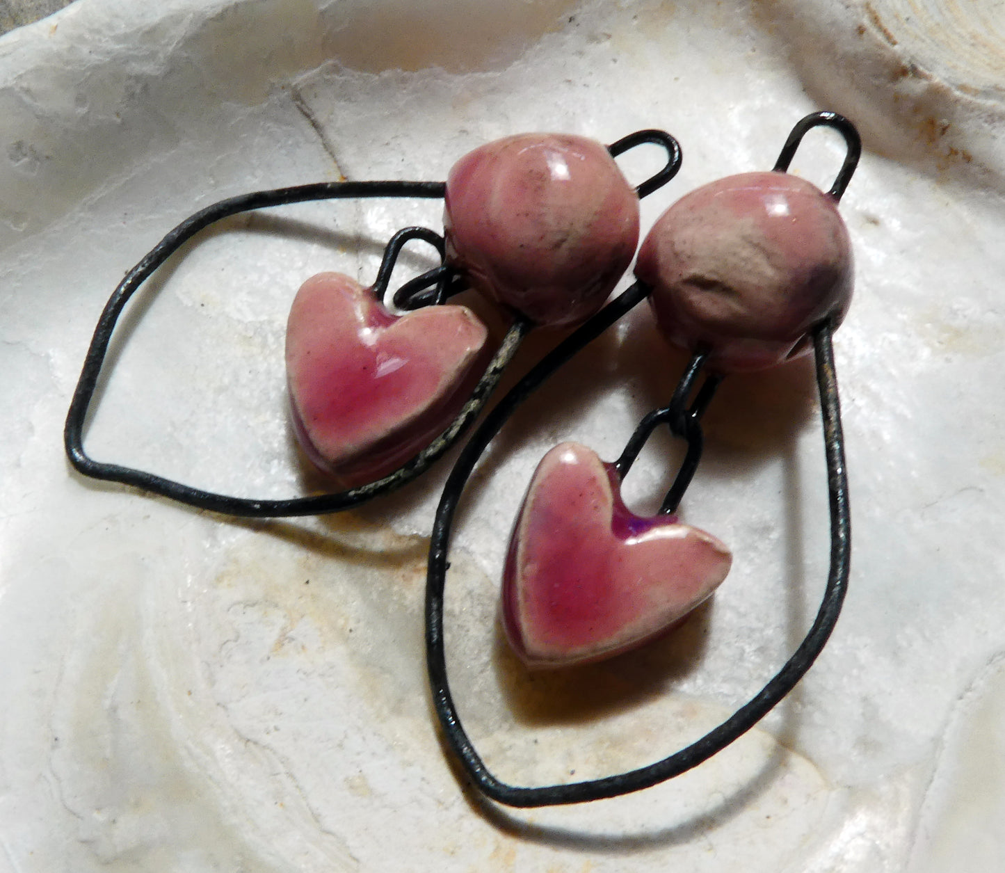 Ceramic Bobble and Heart Dangles -Berry Tart