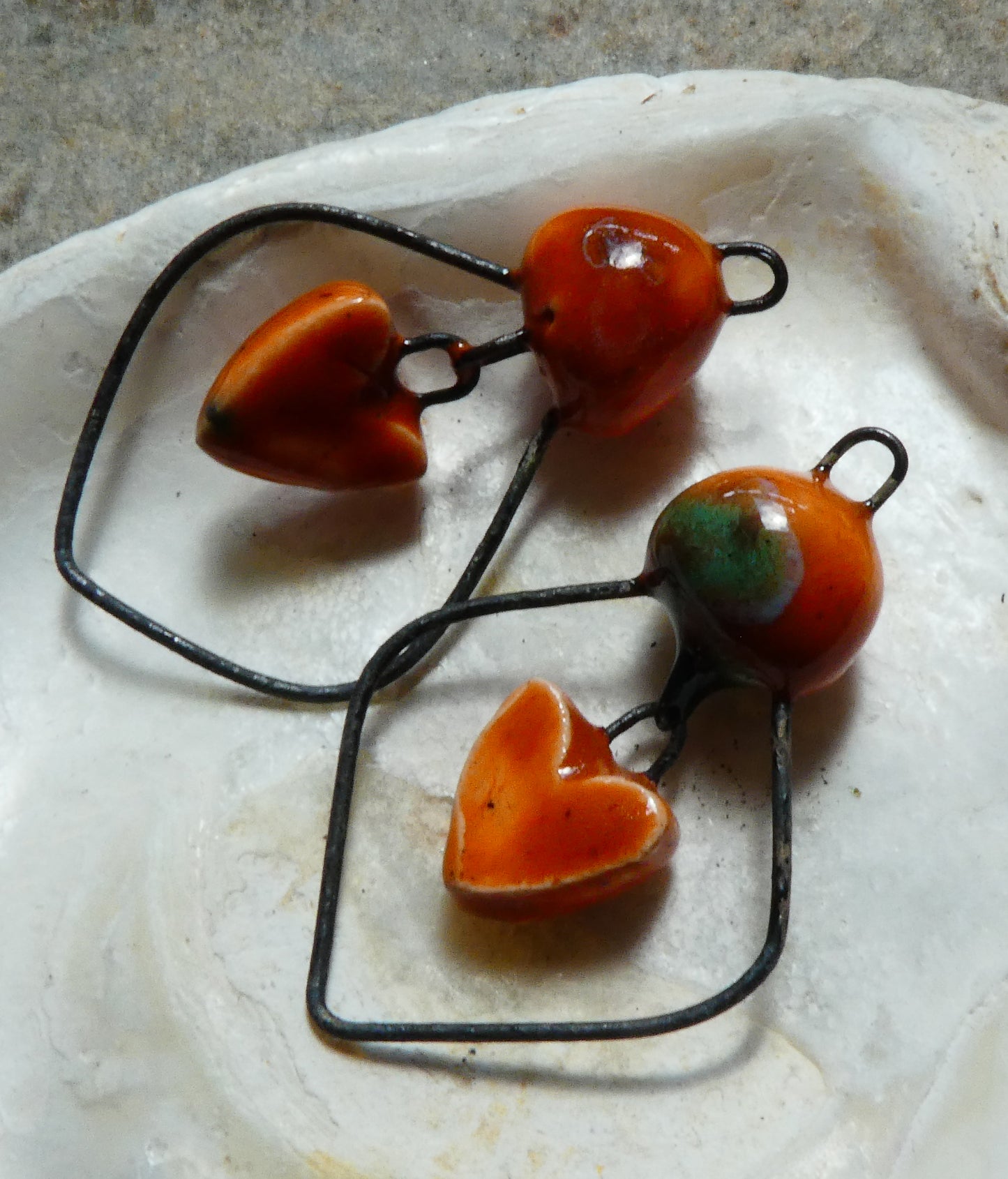 Ceramic Bobble and Heart Dangles -Vermillion Sunburst