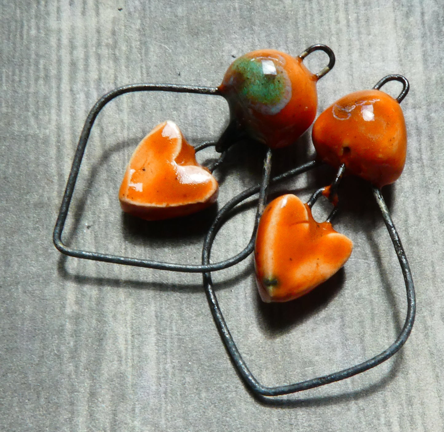 Ceramic Bobble and Heart Dangles -Vermillion Sunburst