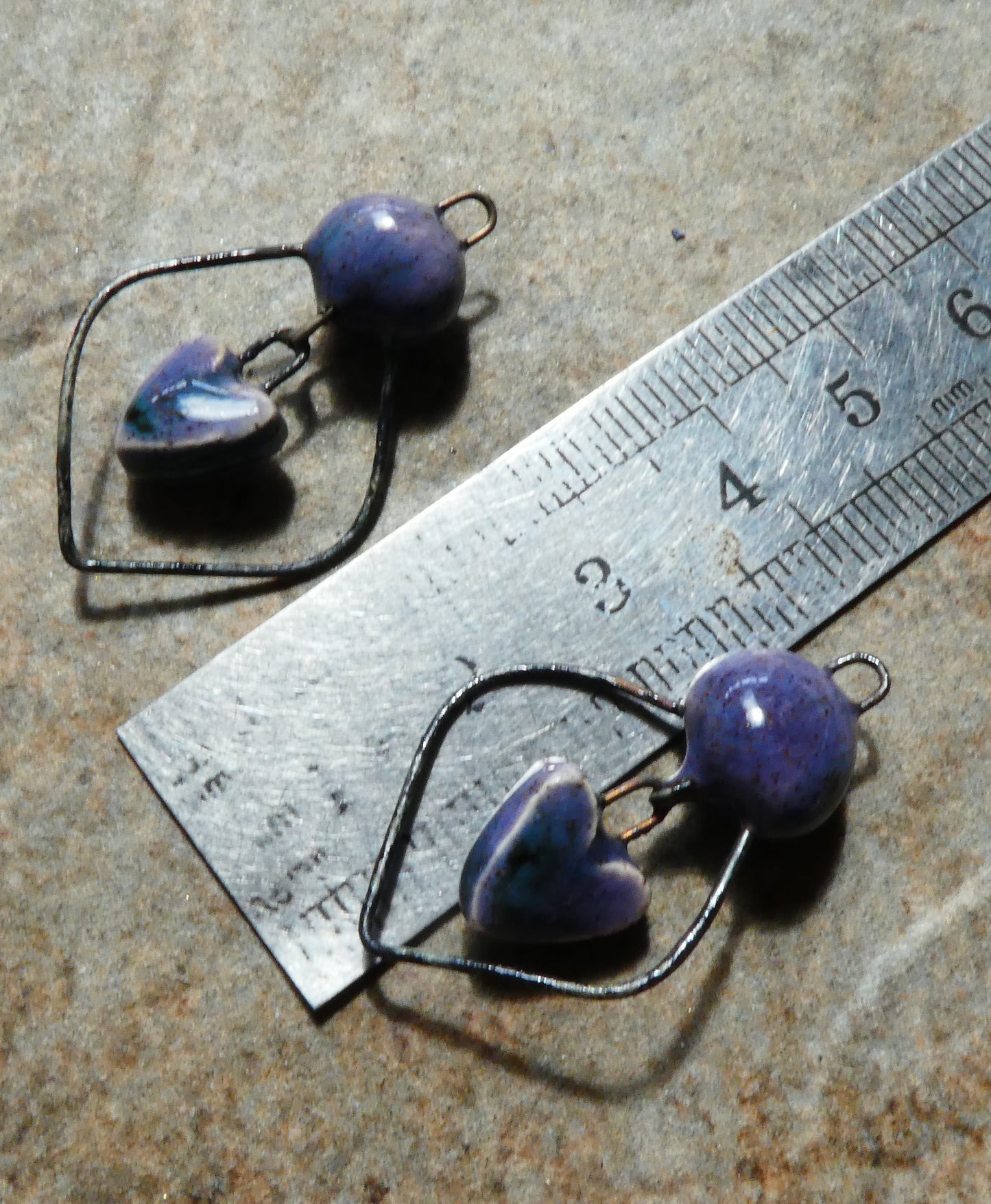 Ceramic Bobble and Heart Dangles - Speckled Violet